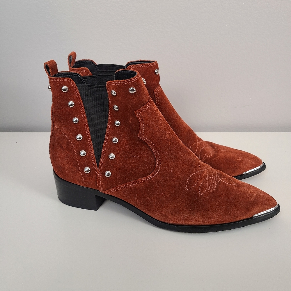Marc Fisher Ltd Yente Studded Rust Burnt Orange Pullon Modern Cowboy Ankle Boots